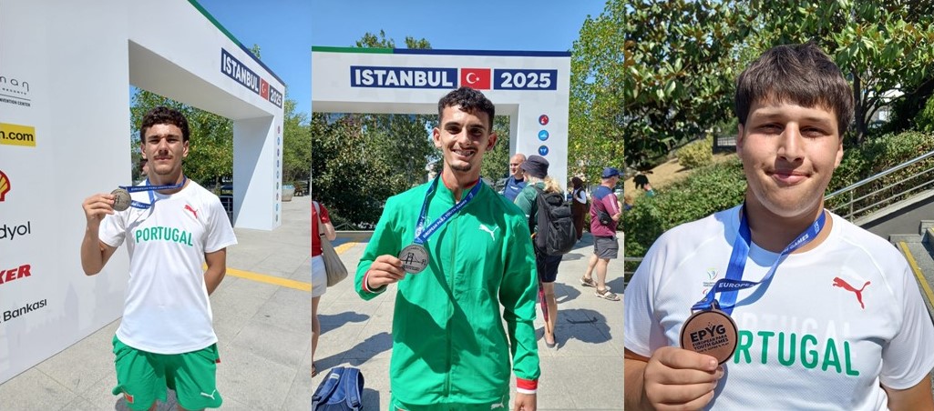 Daniel António, Tiago Ramos e Leonardo Silva com as medalhas conquistadas este domingo
