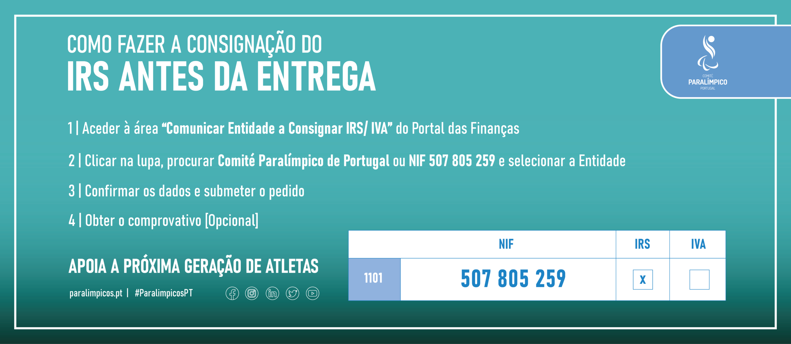 Consigna 0.5 por cento do IRS ao Comité Paralímpico de Portugal
